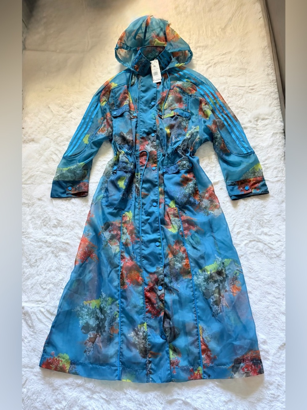 NWT Adidas x Ivy Park Printed Organza Jacket | Crystal AOP/Shock Cyan, XL